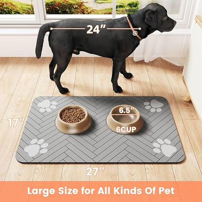 Pet Feeding Mat-Absorbent Pet Placemat for Food and Water Bowl, with Waterproof Rubber Backing, Quick Dry Water Dispenser Mat for Dog and Cat (17"x27", Striped Light Gray)