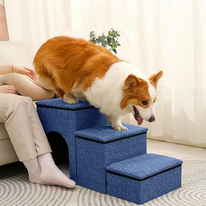 CBBPET Dog Stairs for Small Dogs 180Lbs with Steps,Blue,3 Steps