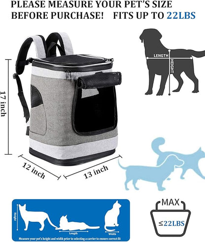 Comfortable Dog & Cat Carrier Backpack, with Safety Features and Cushion Back Support, for Travel Hiking Walking