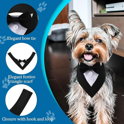 Dog Wedding Bandana, Formal Dog Tuxedo Adjustable Pet Collar with Bow, Small, Medium and Large Dog Wedding Clothing, Birthday Gifts for Dogs (Small, Black)