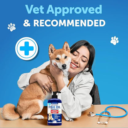 Omega 3 Fish Oil for Dogs - Better Than Salmon Oil for Dogs - Dog Fish Oil - Fish Oil Liquid for Pets EPA DHA - Skin and Coat Food Supplement for Dogs - Allergy, Itch, Shedding, Dry Skin, Joints