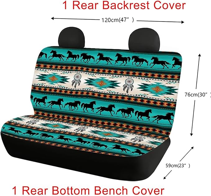CLOHOMIN Southwest Native American Print Back Seat Cover Set of 2 Indian Tribal Aztec Geometry Dreamcatcher Horse Back Rear Car Seat Covers for Women