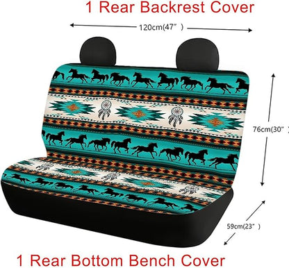 CLOHOMIN Southwest Native American Print Back Seat Cover Set of 2 Indian Tribal Aztec Geometry Dreamcatcher Horse Back Rear Car Seat Covers for Women