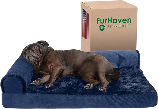 Furhaven Cooling Gel Dog Bed for Medium/Small Dogs w/ Removable Bolsters & Washable Cover 35 lbs