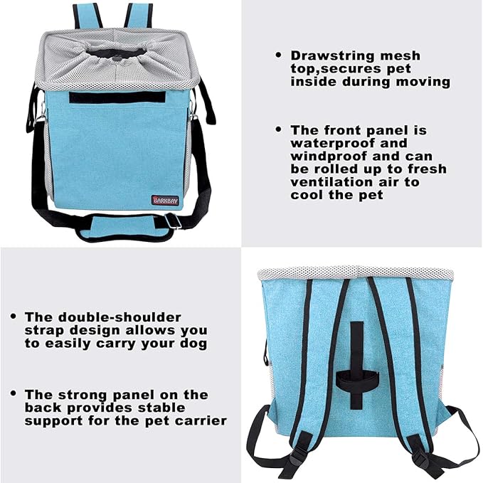 Pet Carrier Bicycle Basket Bag Pet Carrier/Booster Backpack for Dogs and Cats with Big Side Pockets,Comfy & Padded Shoulder Strap,Travel with Your Pet Safety（Blue）