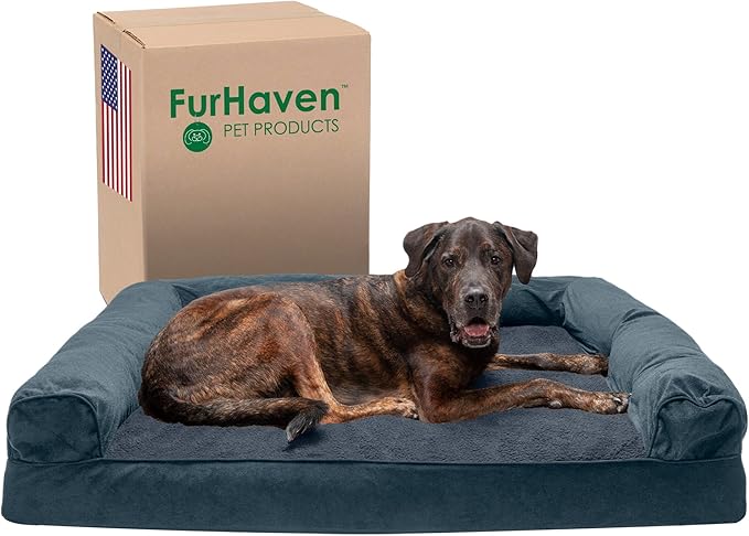Furhaven Memory Foam Dog Bed for Large Dogs w/ Removable Bolsters & Washable Cover 125 lbs