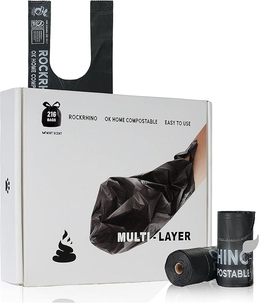 Certified Home Compostable Dog Poop Bags with Handles 216 Bags