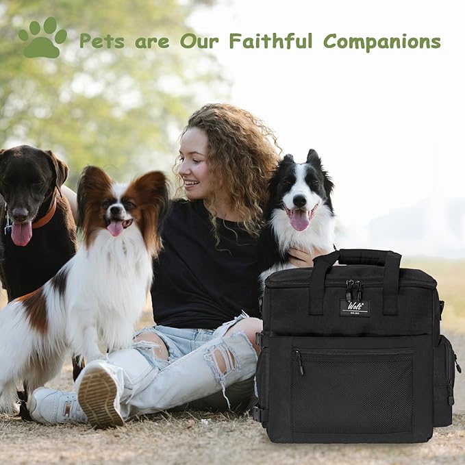 WOLT | Pet Travel Bag Kit for Dog Carrier & Travel, Includes 2 Food Containers + 2 Collapsible Bowls + 1 Placemat, Airline Approved Organizer for Pet Supplies Essentials Camping, Hiking, Weekend Away