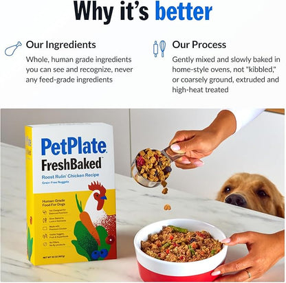 PetPlate FreshBaked Dry Dog Food, Gently Baked and Air-Dried Human Grade Dog Food, Vet Designed and Formulated with Prebiotics and Postbiotics, Grain Free, No Fillers or by-Products 2lbs (Chicken)