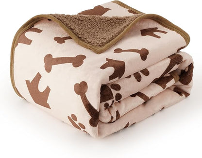 Waterproof Dog Blankets Pet Blanket 50"x60", Soft Fluffy Sofa Car Bed Protector, Reversible Sherpa Fleece Dog Blanket for Large Dogs (Beige-House)