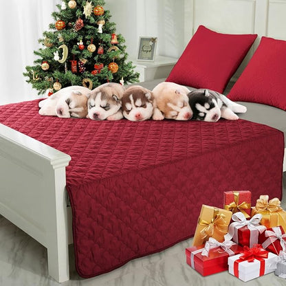 Dog Blankets for Couch Protection Christmas Red Waterproof Dog Bed Covers Pet Blanket Furniture Protector (Christmas Red + Green 68"x82")
