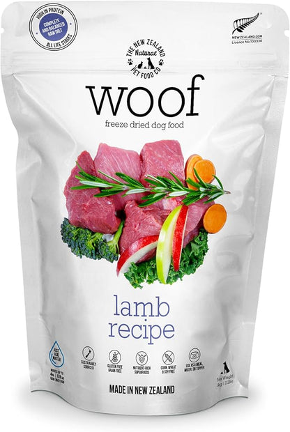 WOOF Freeze Dried Dog Food - Lamb Recipe, High Protein Dog Training Treats & Meals, Dog Food Topper, 2.2 lb