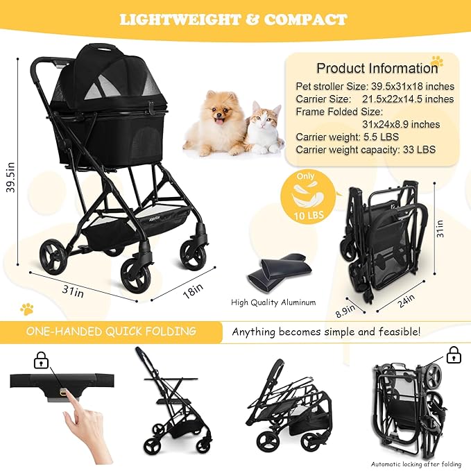 3 in 1 Dog Stroller 33lbs with