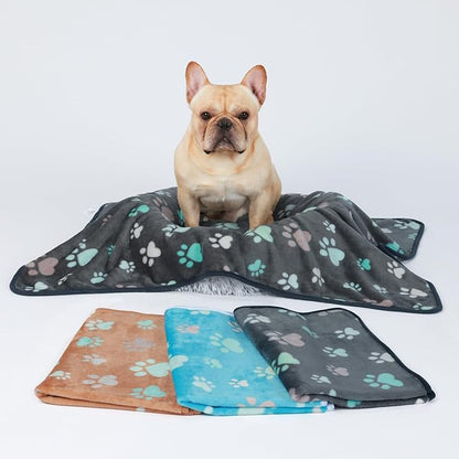 Luciphia 1 Pack 3 Blankets Fluffy Premium Fleece Pet Blanket Flannel Paw Printed Throw for Dog Cat(Medium 30x20'', Grey/Brown/Blue)