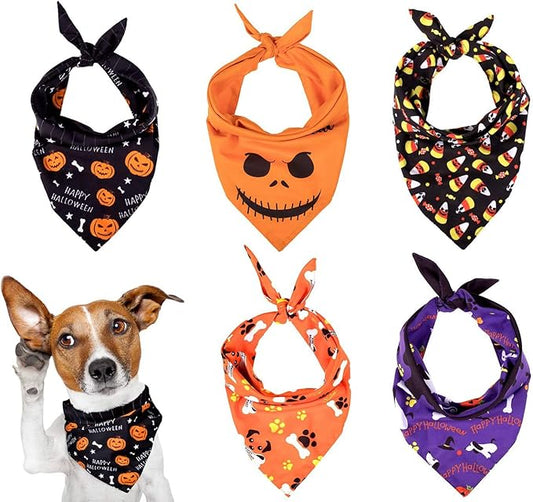 Whaline 5 Pack Halloween Dog Bandanas