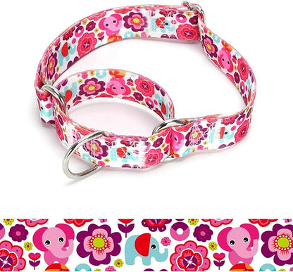 Martingale Dog Collars - Flower Multicolor Cute Patterns, Adjustable Nylon Training Dog Collar Suitable for Boy and Girl Dogs Medium Large Dogs (21, M)