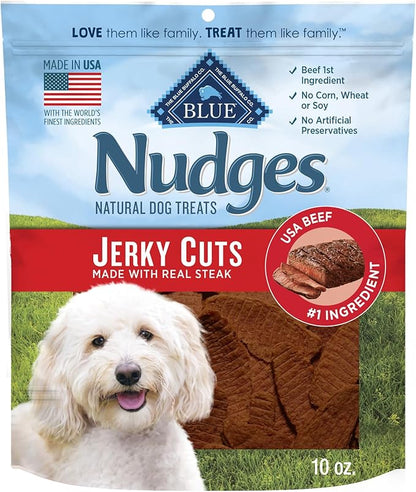 Blue Buffalo Nudges Jerky Cuts Dog Treats, Made in the USA with Natural Ingredients, Steak, 10-oz. Bag