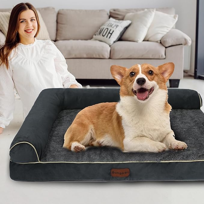 Orthopedic Dog Bed Waterproof Large Dog Bed with Removable Bolsters & Washable Cover 39" x 23" x 7" Dark