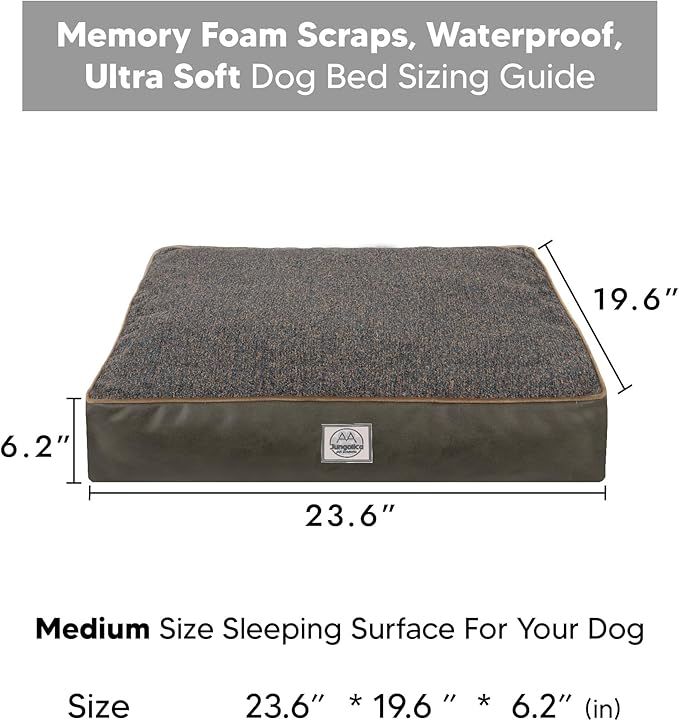 Memory Foam Dog Bed for Medium Dogs- Waterproof Dog Bed Mat with Removable Washable Cover