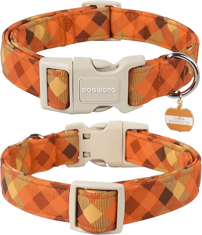 DOGWONG Fall Orange Plaid Dog Collar- Cute Designer