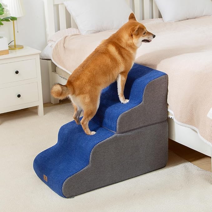Pettycare Dog Stairs Ramp for High Beds and Couch 4 Steps,Navy