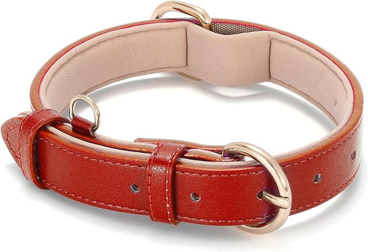 WHIPPY Soft Padded Leather Dog Collar for Small Medium Large Dogs Heavy Duty Dog Collar with Adjustable Rust-Proof Metal Hardware