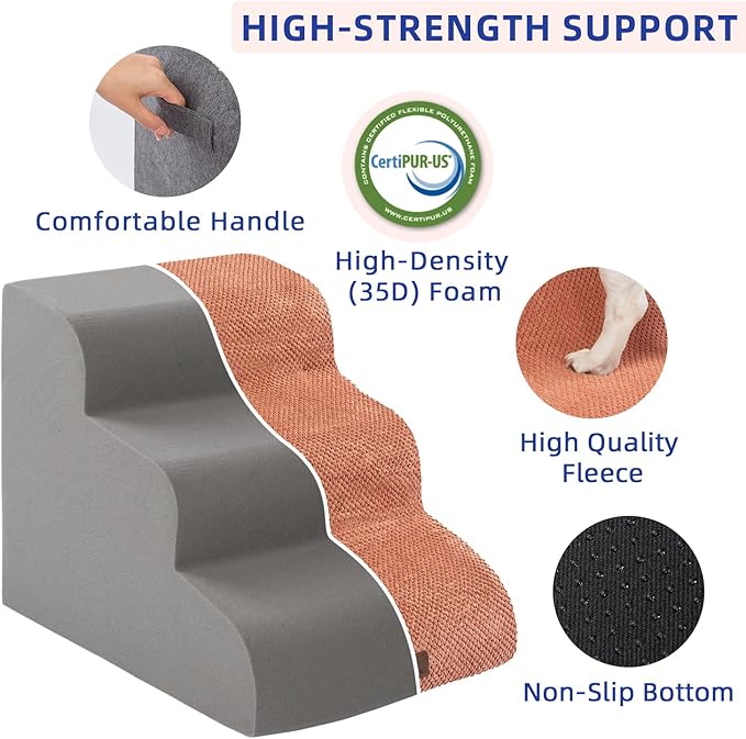 Pettycare Dog Stairs Ramp for High Beds and Couch 4 Steps,Brown