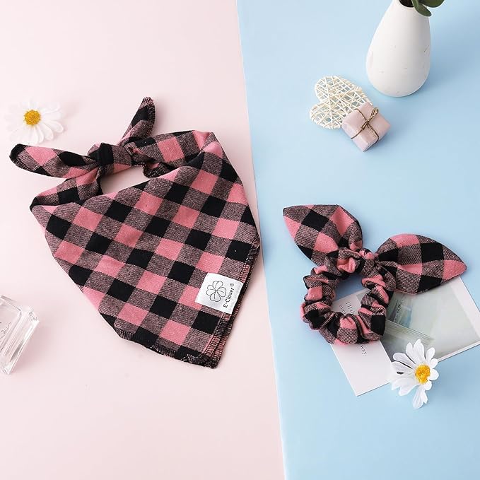 E-Clover Dog Bandanas & Matching Scrunchie Girl Dog