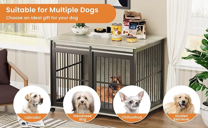 NicBex Dog Crate Furniture Dog Cage with Sliding Iron Doors and Lift Top