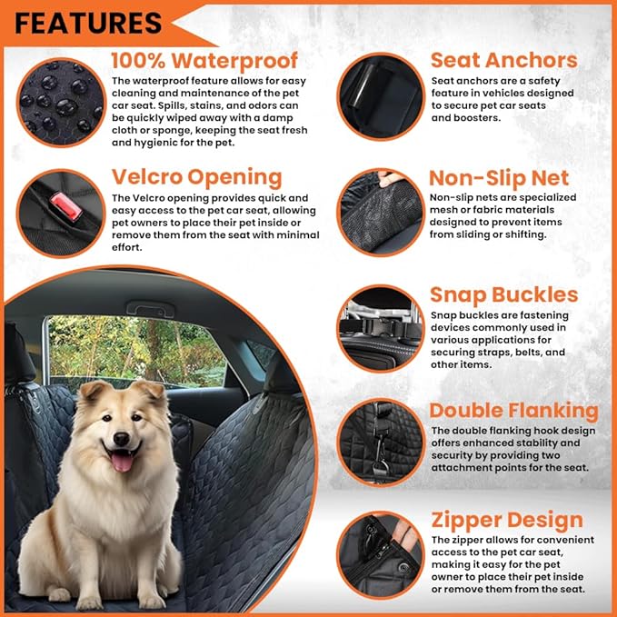 Dog Car Seat Waterproof Durable Scratchproof Nonslip Dog Car Hammock with Universal Size fits for Cars