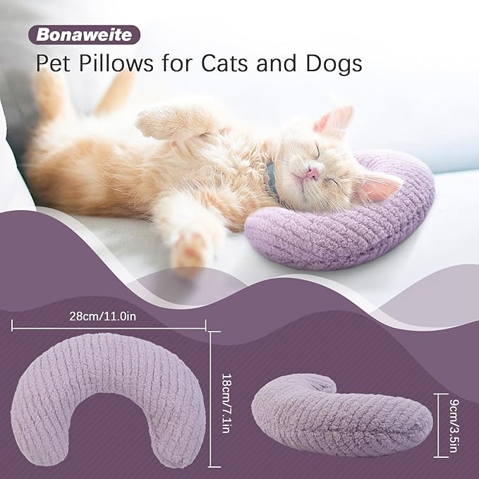 Bonaweite Cat Pillow, Soft Calming Pillow for Dogs, Pet Neck Pillows for Cervical Protection and Sleeping Support, Cat Calming Toy for Anxiety Relief, U-Shaped Soothing Cuddler