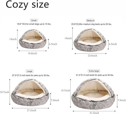 Calming Dog Beds & Cat Cave Bed with Hooded Cover，Washable Round Beds for Small Medium Pets，Cozy for Indoor Cats or Small Dog beds to25 Medium 23.6, Grey