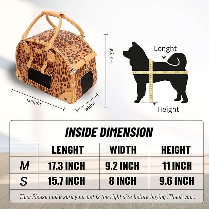 Dog Carrier, Cat Carrier, Pet Carrier, Foldable Premium PU Leather Dog Purse, Portable Tote Bag Carrier for Small to Medium Cats and Small Dogs（Leopard Print-Medium）