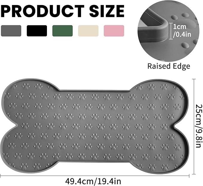 Dog Food Mat Anti-Slip Silicone Dog Bowl Mat Thicker Pet Placemat Waterproof Cat Feeder Pad with Raised Edge Puppy Kitten Feeding Mats Suitable Small Medium-Sized Dogs Cats Eating Tray