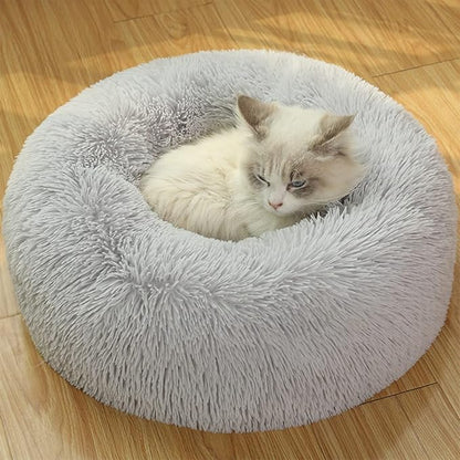 50cm Calming Dog Cat Bed, Plush Donut Pets Beds for Small Dogs Cats, Soft Puppy Kitten Cuddler Round Bed Cushion, Washable Warm Dog Beds for Improved Sleeping