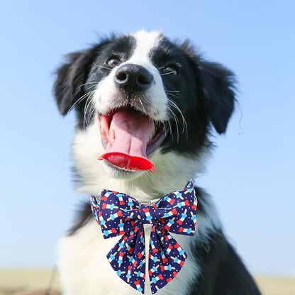 Patriotic Dog Collar with Bow Tie 4th of 8-12in