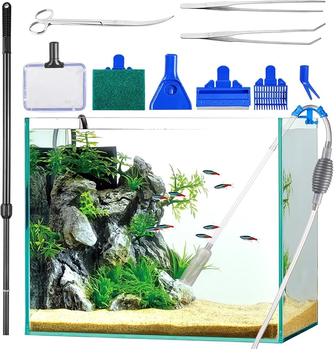 FACULX Fish Tank Cleaner Vacuum with Fish Tank Cleaning Kit，Plastic Gravel Vacuum for Aquarium，Aquarium Siphon Pump for Water，Aquarium Vacuum Gravel Cleaner for Various Tank Sizes