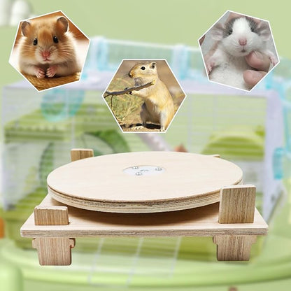 Hamster Toys, Wooden Running Turntable Toy for Small Pet, Hamster Cage Accessories, Rat Enrichment Toys, Running Wheel for Hamester, Rat, Gerbil, and Other Small Animals