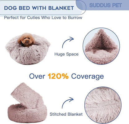suddus Calming Dog Bed with Blanket Attached 26"