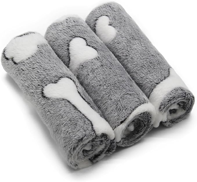 1 Pack 3 Puppy Blankets Super Soft Warm Sleep Mat Grey Cute Print Blanket Fluffy Fleece Pet Blanket Flannel Throw Dog Blankets for Small Dogs Puppy Dogs Fluffy Cats,Bone-Medium(29"x20")