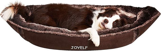 JOYELF Large Dog Bed with Washable Removable Cover, Cute Pirate Ship Warming Cat Cuddle Bed, Plush Banana Calming Pet Bed for Dogs & Cats with Squeaker Toys as Gift