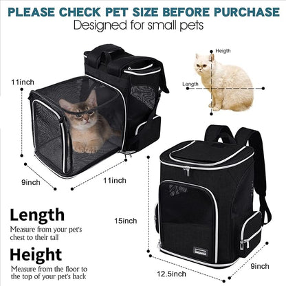 BAGLHER Expandable Pet Carrier Backpack，Pet Backpack for Small Cats Puppies Dogs Bunny, Airline-Approved Ventilate Backpack for Travel, Hiking and Outdoor Use. Black