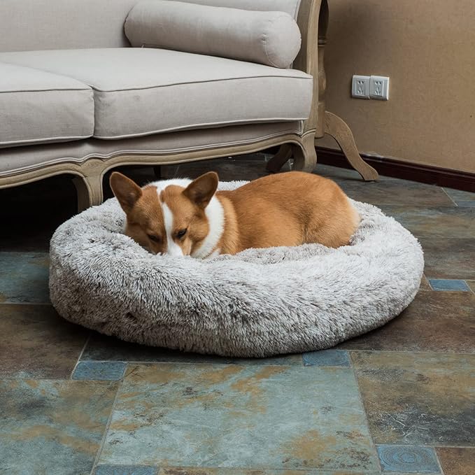 Coohom Oval Calming Donut Cuddler Dog Bed Bed(30"/36"/43") for (L(30"x24"x8"),Light Brown)