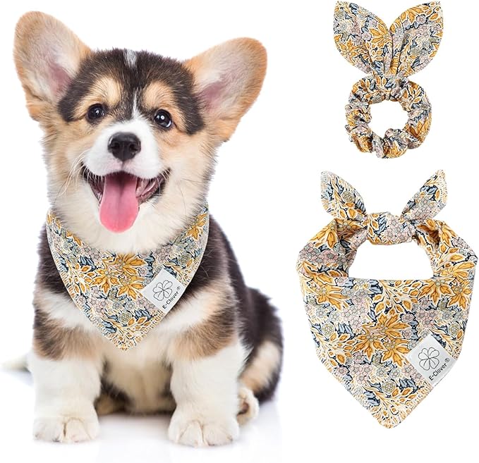 E-Clover Fall Dog Bandana & Matching Scrunchie-Leaves Dog