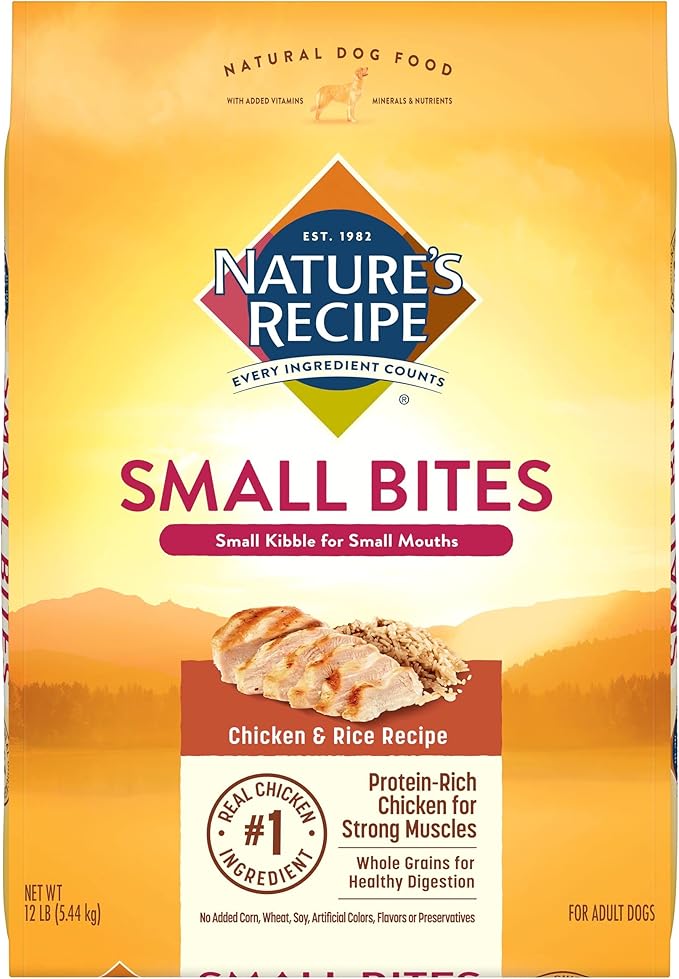 Nature's Recipe Small Bites Chicken & Rice 12 Pounds Dry Dog Food + Chicken Recipes Variety Pack 2.75 Ounce (Pack of 24) Wet Dog Food Bundle