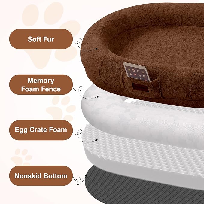 Yojoker Human Dog Bed for People Adults, Giant Bean Bag Bed with Blanket 72"x48"x10", Washable Faux Fur Nap Bed Adult Oval for People, Removable Large Memory Foam Human Sized Dog Bed Brown