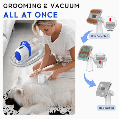 Dog Grooming Vacuum Kit for Dog Hair Shedding with Pet Clipper Nail Grinder, 2.2L Dust Cup Dog Brush Vacuum Fur Groomer with 7 Grooming Tools, Home Cleaning, 5 Suction Levels