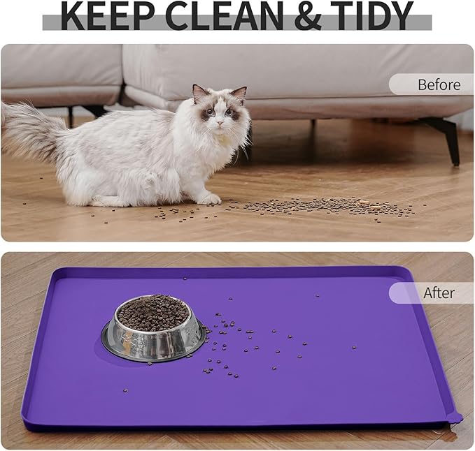 Reopet Waterproof Pet Feeding Mat with High Raised Edges, Heavier and Thicker Placemats for Cat Dog Water Bowl, BPA Free Silicone Feeding Mat, Dog Cat Feeding Mats for Food and Water Prevent Spill