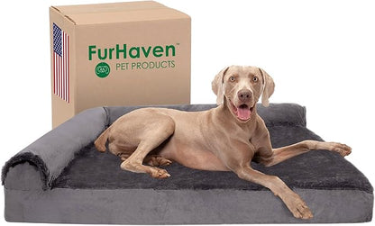 Furhaven Memory Foam Dog Bed for Large Dogs w/ Removable Bolsters & Washable Cover 125 lbs