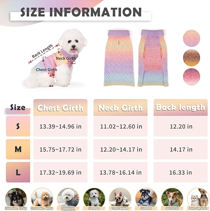 YUDODO Dog Sweater for Small Dogs Colorful Knitted Puppy Sweater Pet Dog Winter Clothes Warm Sweater for Yorkies Chihuahua(Small